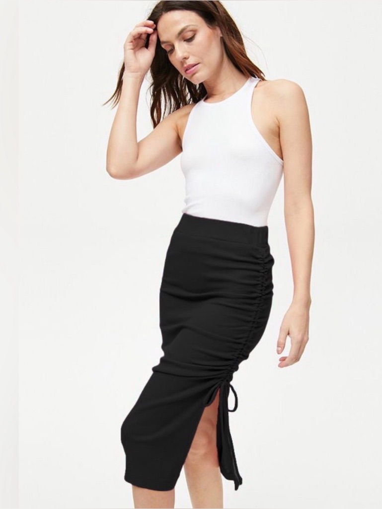 Michael Stars Darling Black Ruched Drawstring Midi Skirt !
